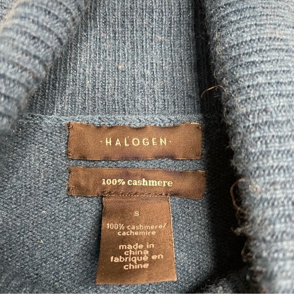 Halogen 100% Cashmere Women's Blue Turtle Neck Sweater Pullover Size Small Flaw - Picture 6 of 6